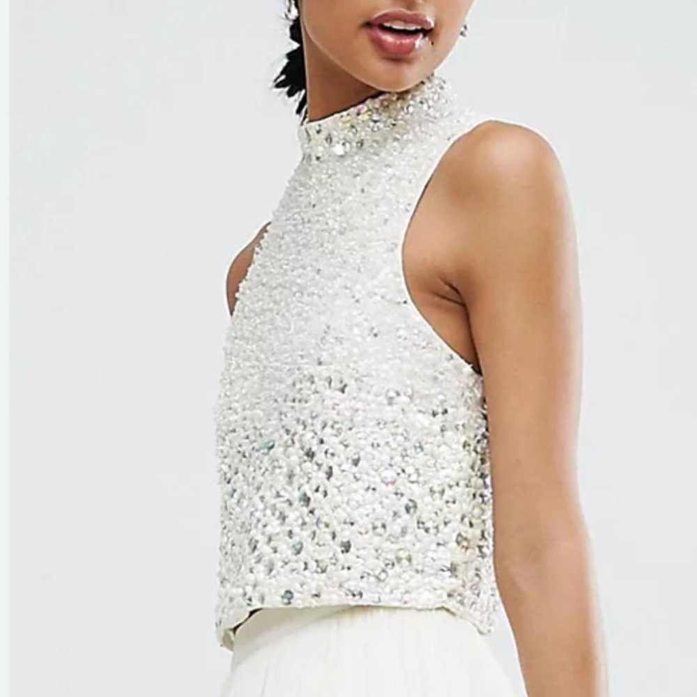 ASOS Bridal Mock Neck Embellished Top